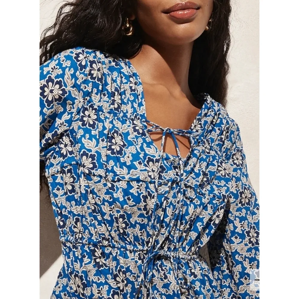 J.Crew Tiered tie-front beach dress in cobalt floral cotton voile